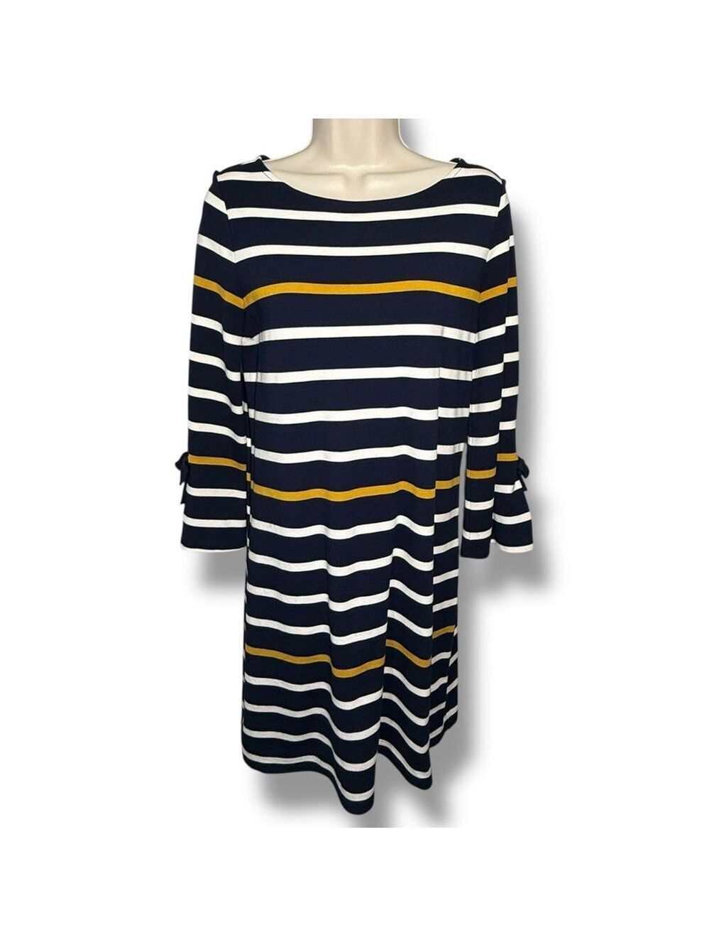 Ann Taylor Women’s 3/4 Bell Sleeve Knit Dress Navy Stripe Size Small